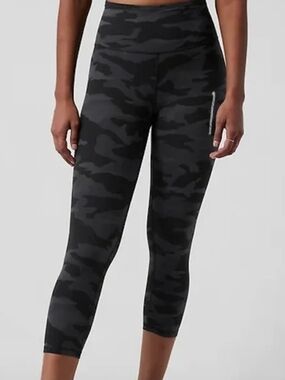 Athleta Black & Dark Gray Camo High-Rise Capri Leggings